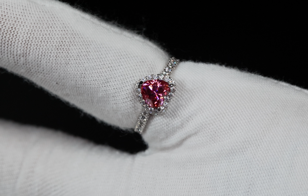 Pink Moissanite Diamond Heart Ring | Pink Lab Diamond Engagement Ring