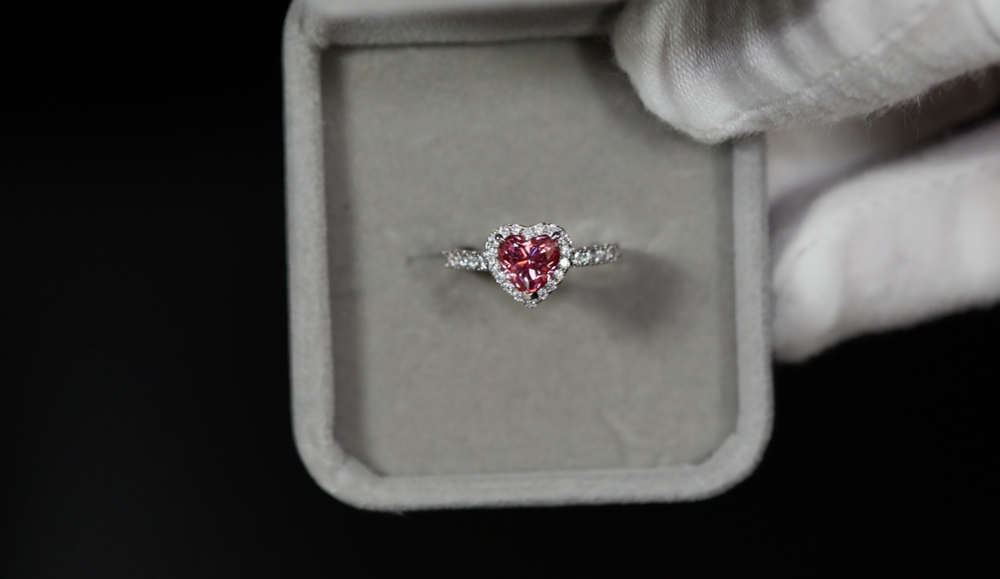 pink lab diamond engagement ring