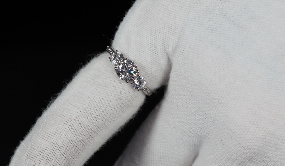 Three Stone Moissanite Diamond Ring