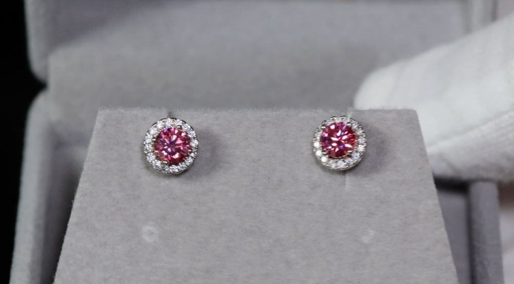 Pink Moissanite Diamond Ear studs