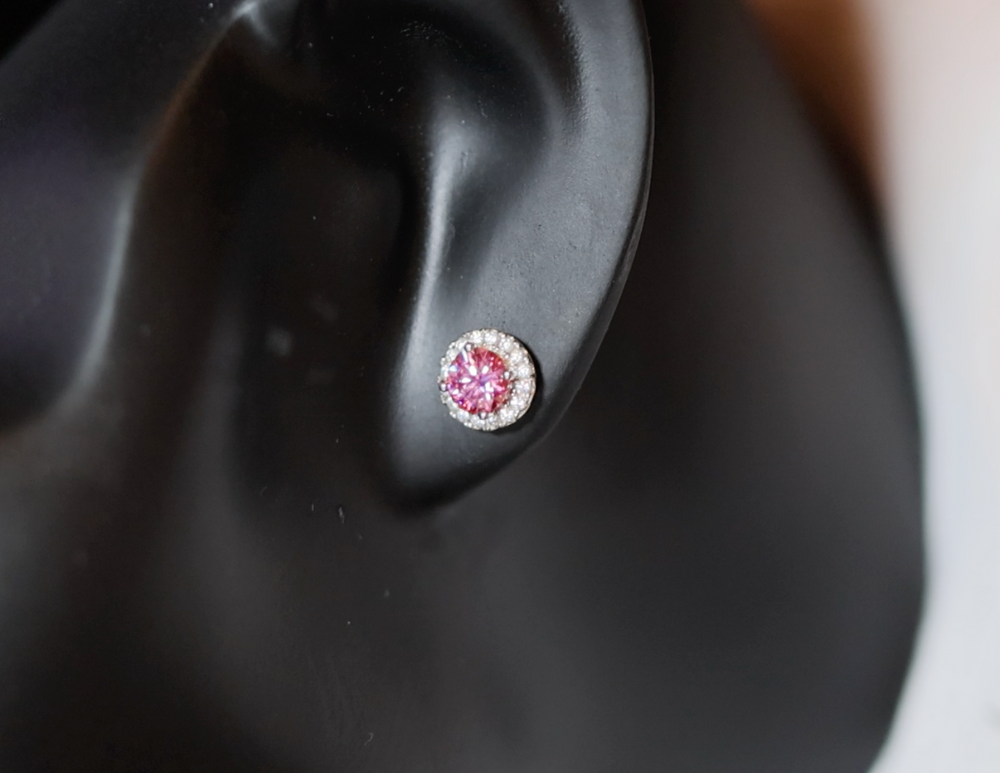 Pink Moissanite Diamond Ear studs