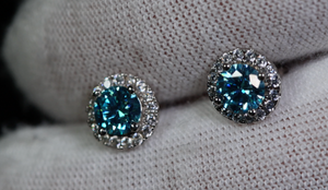 blue moissanite diamond ear studs