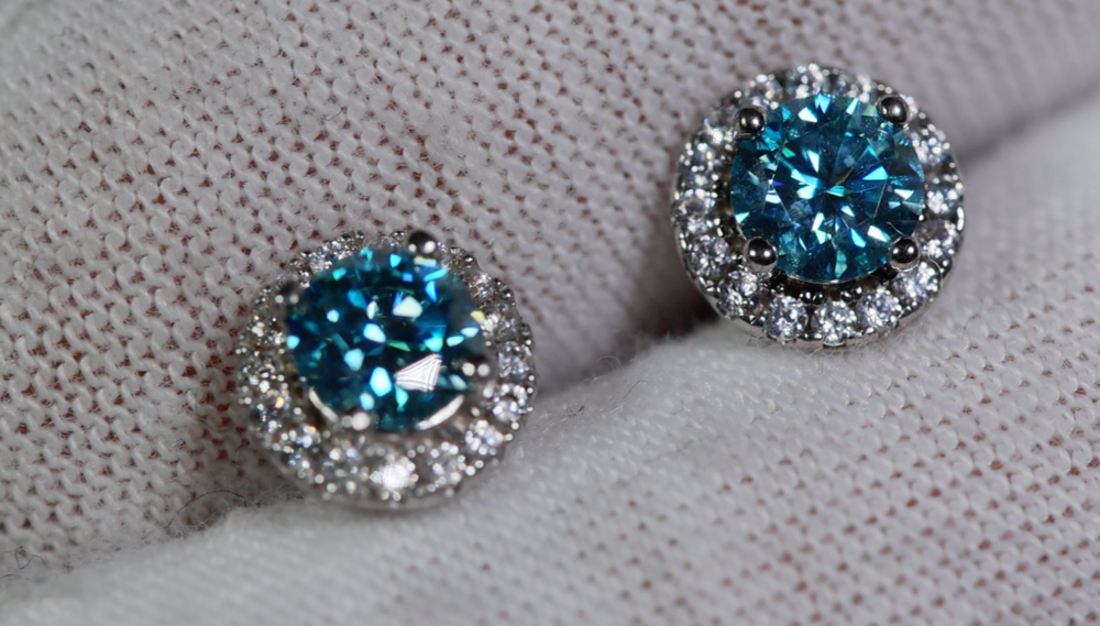 blue moissanite diamond ear studs