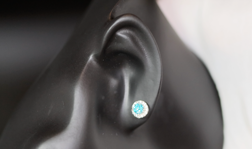 Blue Moissanite Diamond Ear Studs | Moissanite Ear Studs | Aquamarine Blue Moissanite Earrings