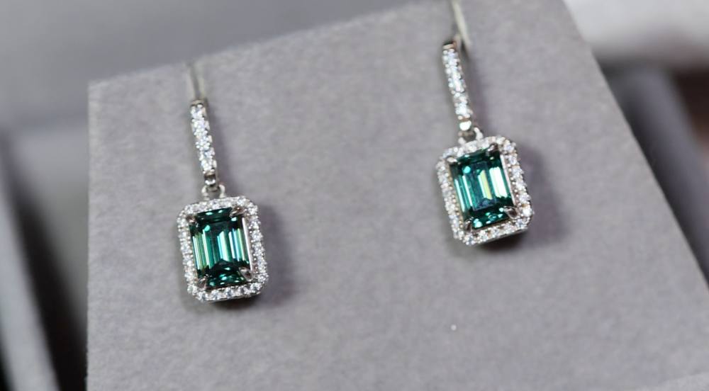 Green Moissanite Diamond Earrings