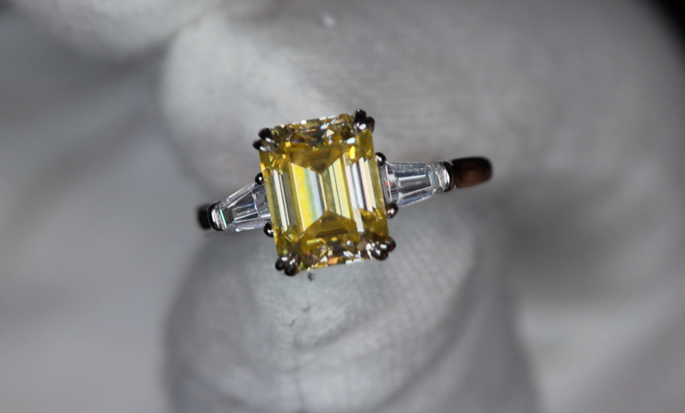 Yellow Baguette Moissanite Diamond Ring 