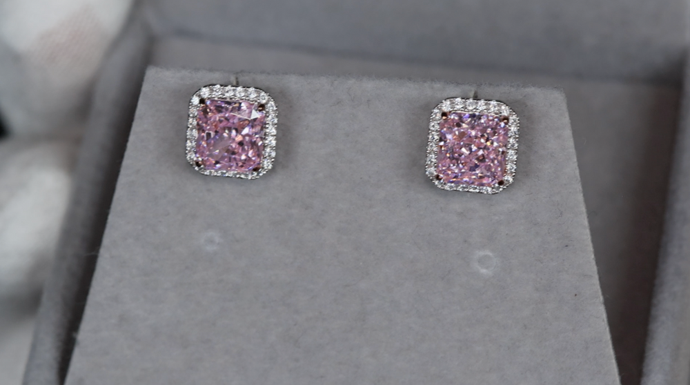 Pink Diamond Ear Studs