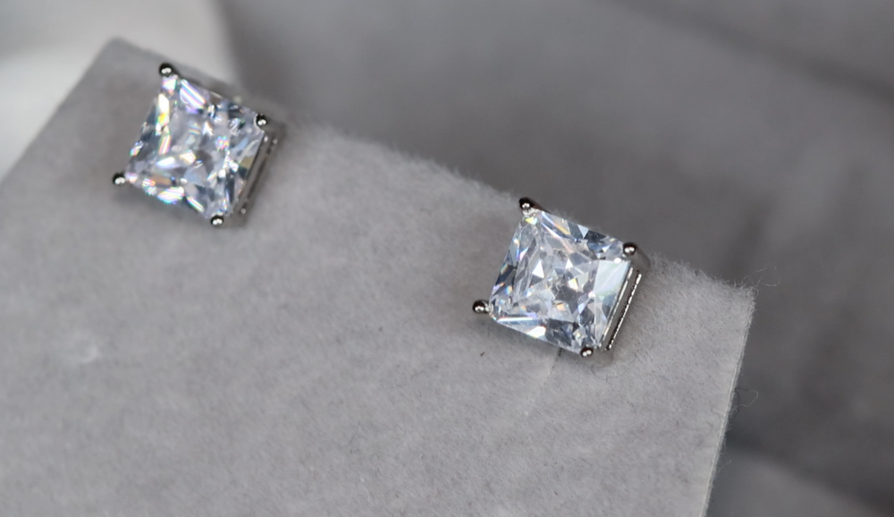 Ear Studs | Princess Cut Ear Studs | Princess Cut Diamond Ear Studs