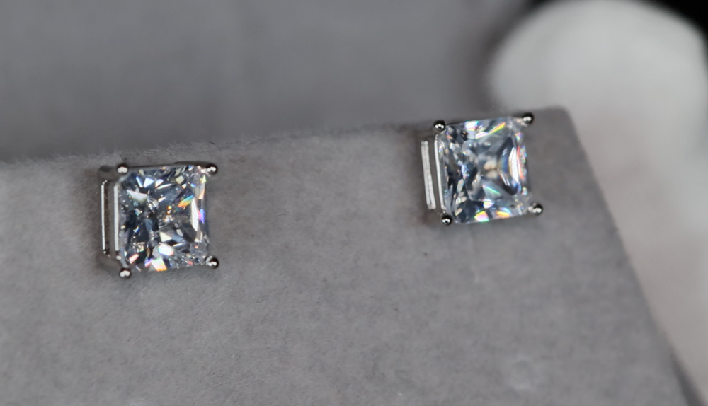 Ear Studs | Princess Cut Ear Studs | Princess Cut Diamond Ear Studs