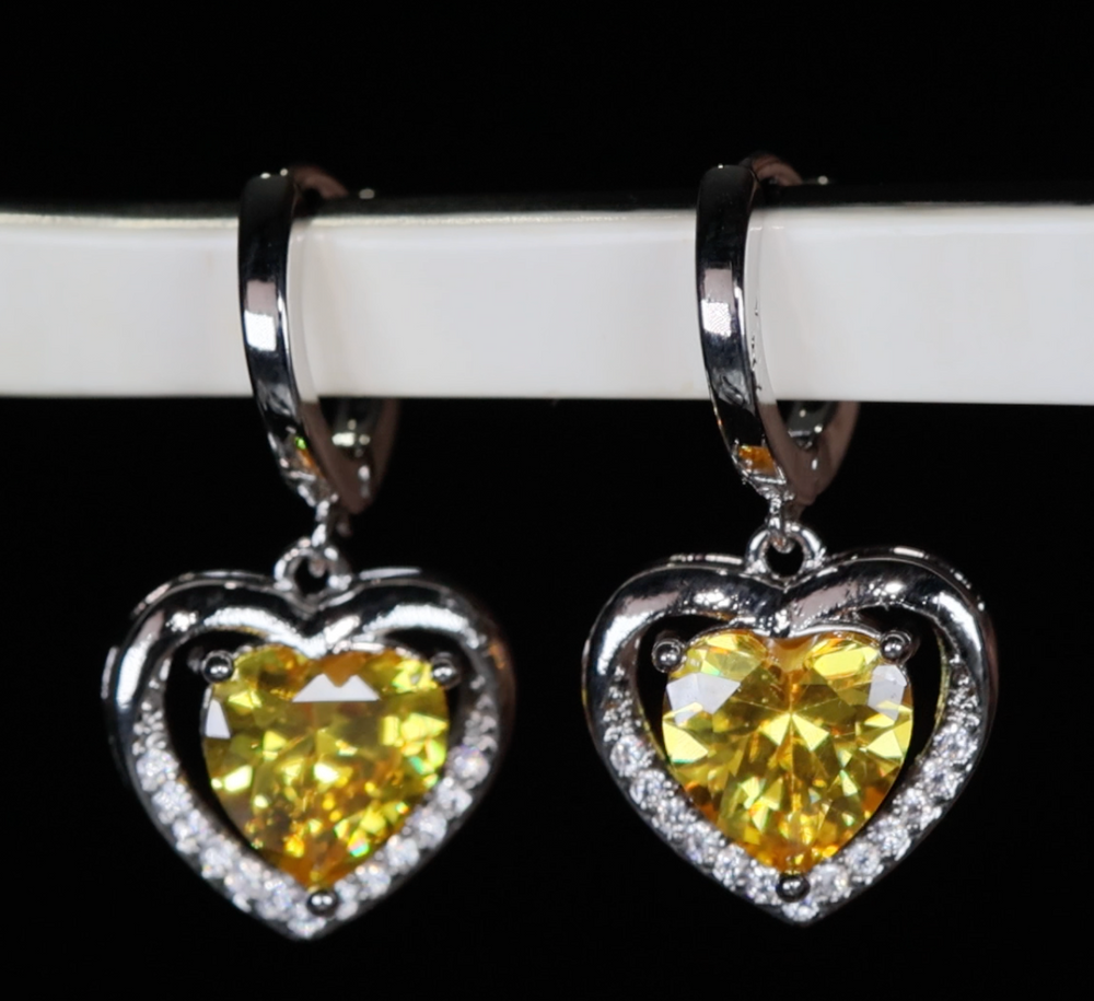 Diamond Earrings | Heart Earrings | Yellow Diamond Heart Earrings | Womens Earrings | Heart earrings with Yellow  Diamonds | Hoop Earrings