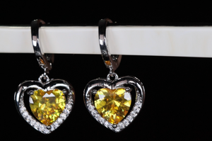 Diamond Earrings | Heart Earrings | Yellow Diamond Heart Earrings | Womens Earrings | Heart earrings with Yellow  Diamonds | Hoop Earrings