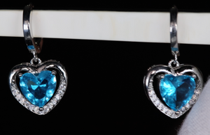 Diamond Earrings | Heart Earrings | Blue Diamond Heart Earrings