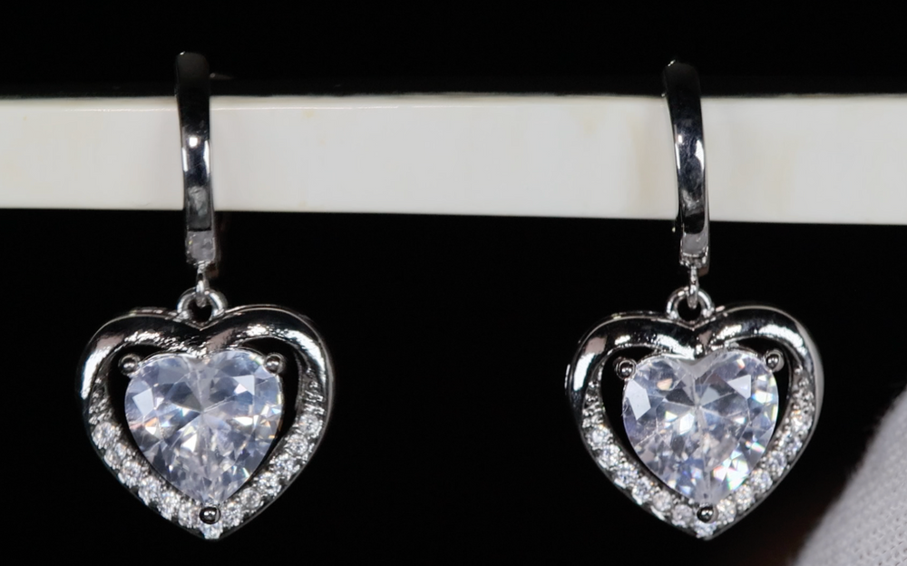 Diamond Earrings | Heart Earrings | Diamond Heart Earrings | Womens Earrings | Heart earrings with Diamonds | Hoop Earrings | Hoop Earring