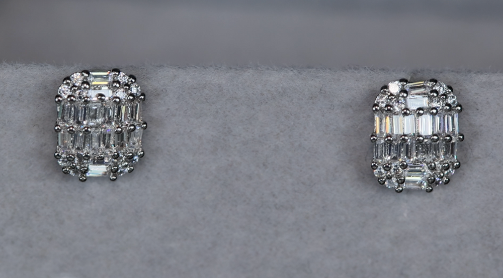 Baguette Diamond Ear Studs | Womens Stud Earrings | Mens Diamond Ear Studs