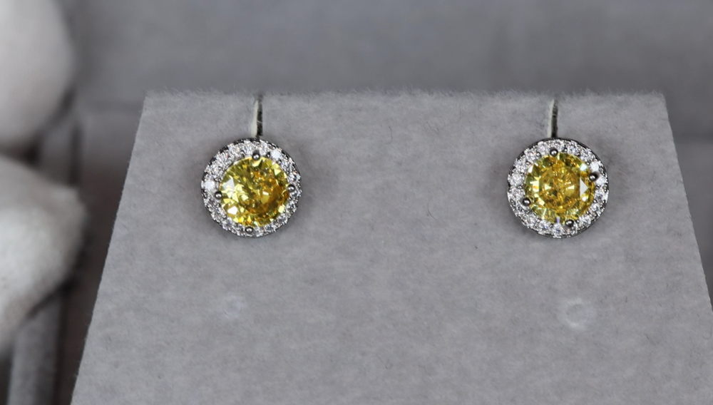 Yellow Diamond Earrings | Womens Ear Studs | Iced Out Ear Studs | Yellow Diamond Ear Studs | Diamond Ear Studs | Mens Hip Hop Ear Studs