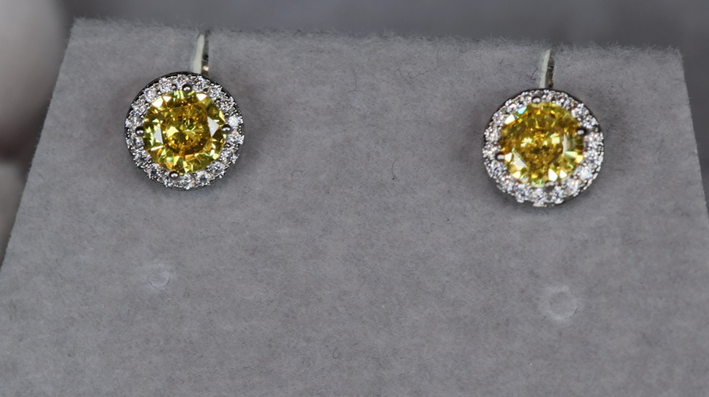 Yellow Diamond Earrings | Womens Ear Studs | Iced Out Ear Studs | Yellow Diamond Ear Studs | Diamond Ear Studs | Mens Hip Hop Ear Studs