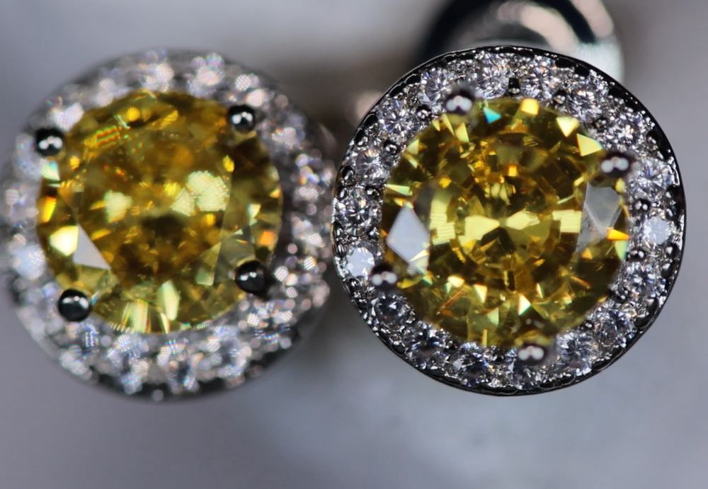 Yellow Diamond Earrings | Womens Ear Studs | Iced Out Ear Studs | Yellow Diamond Ear Studs | Diamond Ear Studs | Mens Hip Hop Ear Studs
