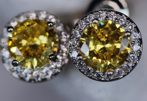 Yellow Diamond Earrings | Womens Ear Studs | Iced Out Ear Studs | Yellow Diamond Ear Studs | Diamond Ear Studs | Mens Hip Hop Ear Studs