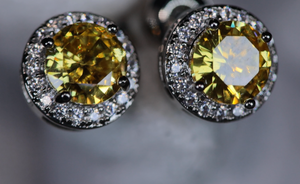 Yellow Diamond Earrings | Womens Ear Studs | Iced Out Ear Studs | Yellow Diamond Ear Studs | Diamond Ear Studs | Mens Hip Hop Ear Studs