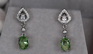 Green Diamond Earrings | Green Diamond Oval Earrings | Diamond Earrings