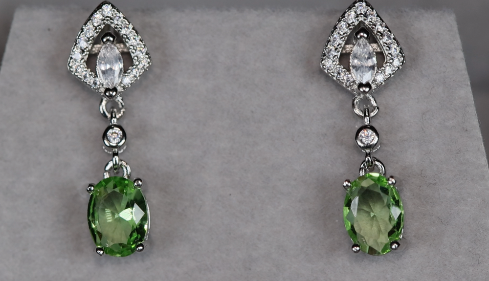 Green Diamond Earrings | Green Diamond Oval Earrings | Diamond Earrings