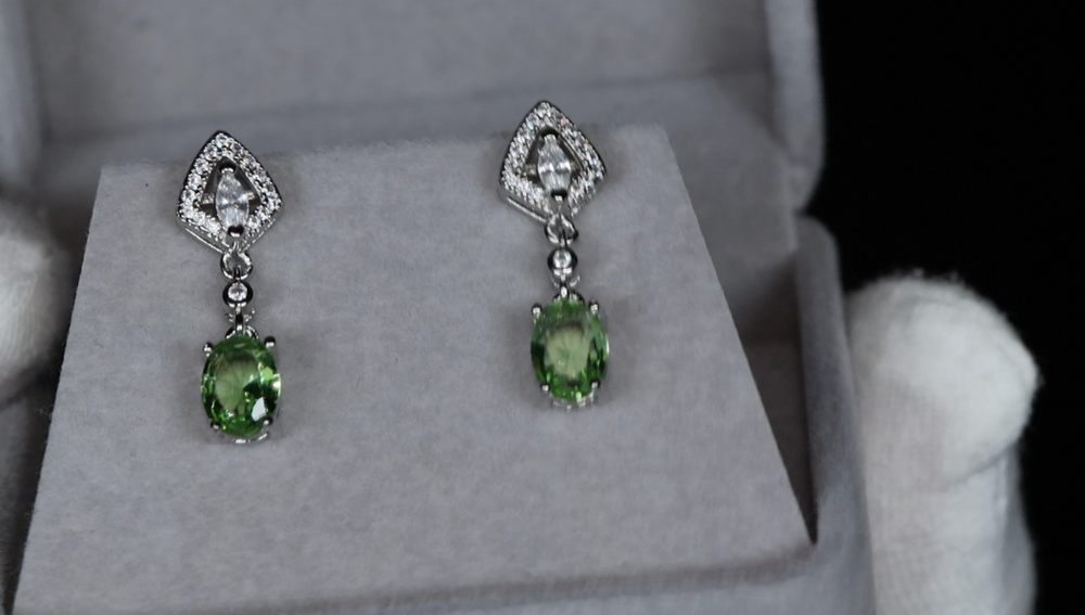 Green Diamond Earrings | Green Diamond Oval Earrings | Diamond Earrings