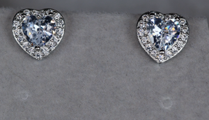 Silver Heart Diamond Ear Studs