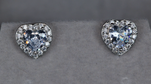 Silver Heart Diamond Ear Studs