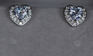 Silver Heart Diamond Ear Studs