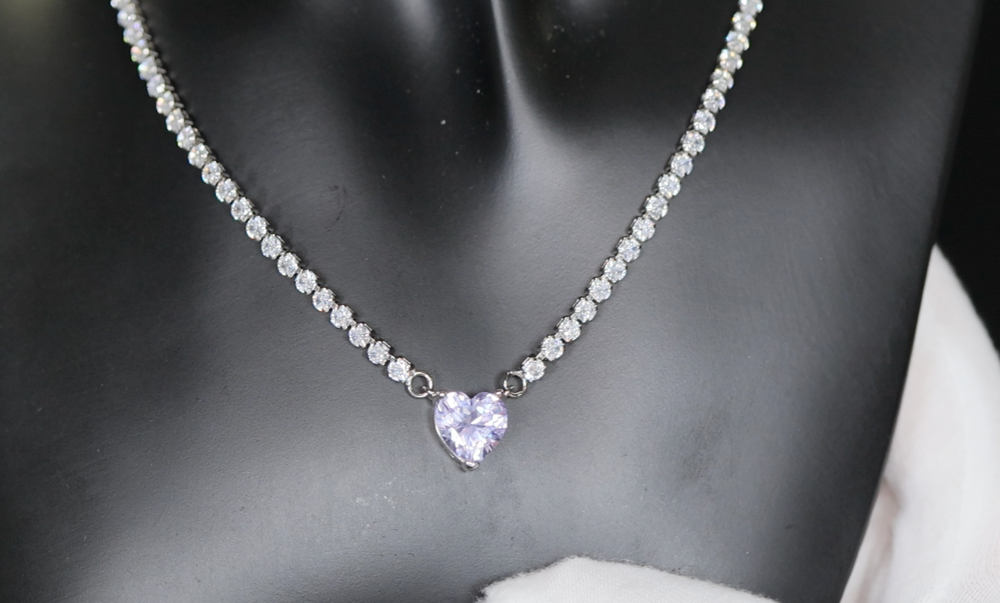 Purple Diamond Heart Necklace | Purple Diamond Pendant