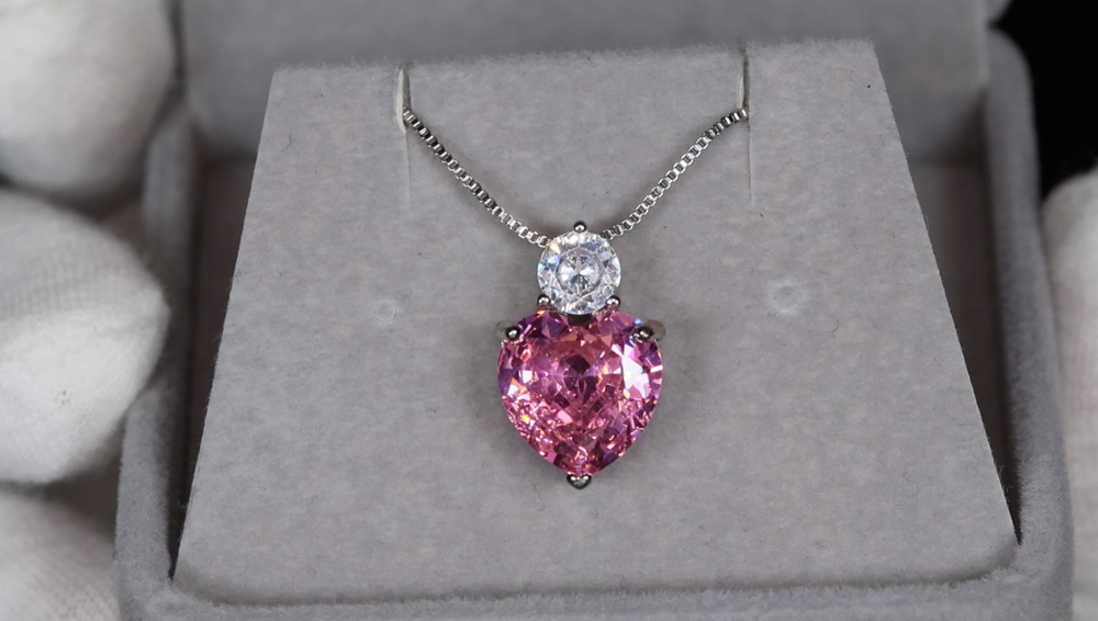 Pink Diamond Heart Necklace | Womens Diamond Necklace | Heart Necklace with Diamonds | Diamond Heart Pendant  | Pink Diamond Necklace