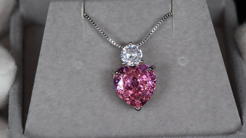 Pink Diamond Heart Necklace | Womens Diamond Necklace | Heart Necklace with Diamonds | Diamond Heart Pendant  | Pink Diamond Necklace