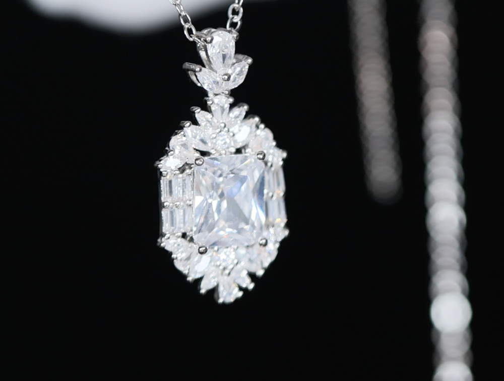 Womens Radiant Diamond Pendant | Womens Baguette Diamond Pendant