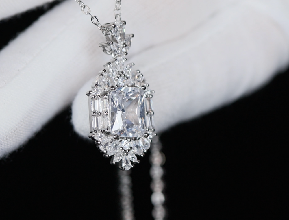 Womens Radiant Diamond Pendant | Womens Baguette Diamond Pendant