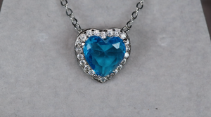 Aquamarine Blue Diamond Heart Necklace | Blue Diamond Pendant  | Heart Necklace