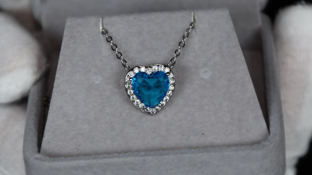 Aquamarine Blue Diamond Heart Necklace | Blue Diamond Pendant  | Heart Necklace