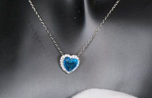 Aquamarine Blue Diamond Heart Necklace | Blue Diamond Pendant  | Heart Necklace