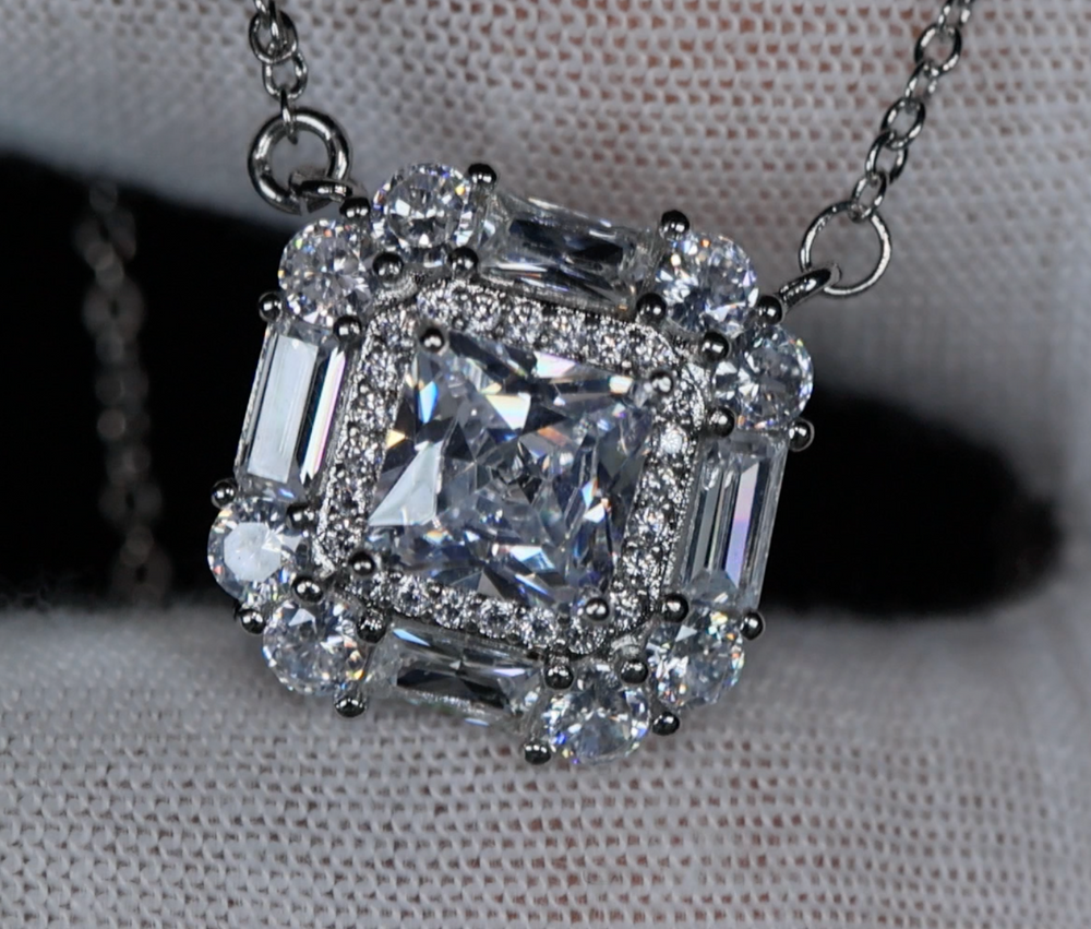 Wedding Necklace | Womens Baguette Diamond Pendant