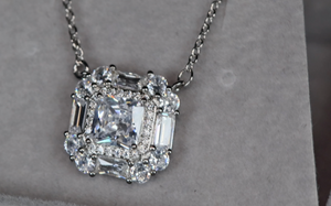 Wedding Necklace | Womens Baguette Diamond Pendant