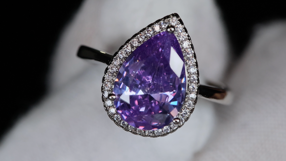 Purple Pear Cut Diamond Ring