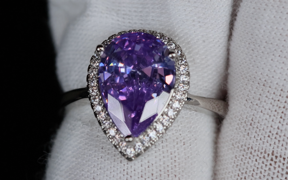 Purple Pear Cut Diamond Ring