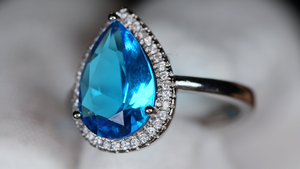 Womens Blue Pear Cut Diamond Ring
