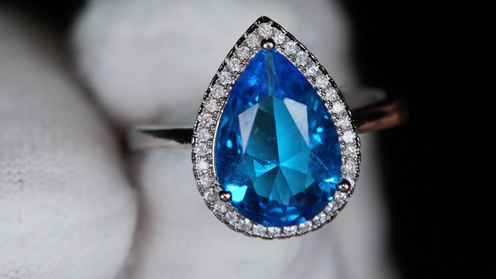 Womens Blue Pear Cut Diamond Ring