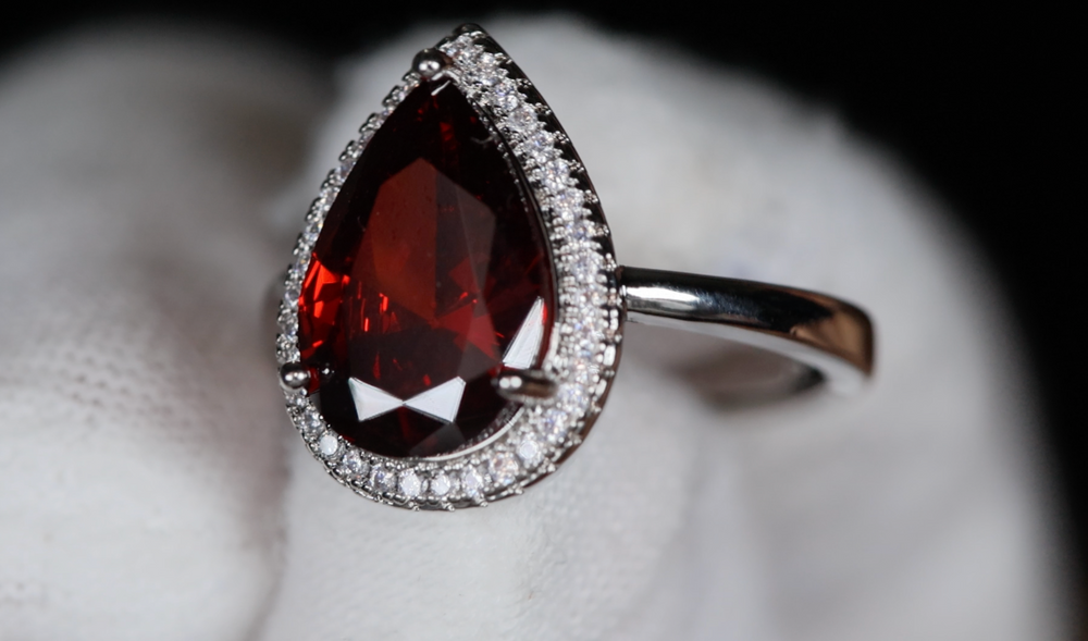 Red Pear Cut Diamond Ring | Womens Red Diamond Ring | Ruby Engagement Ring