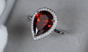 Red Pear Cut Diamond Ring | Womens Red Diamond Ring | Ruby Engagement Ring