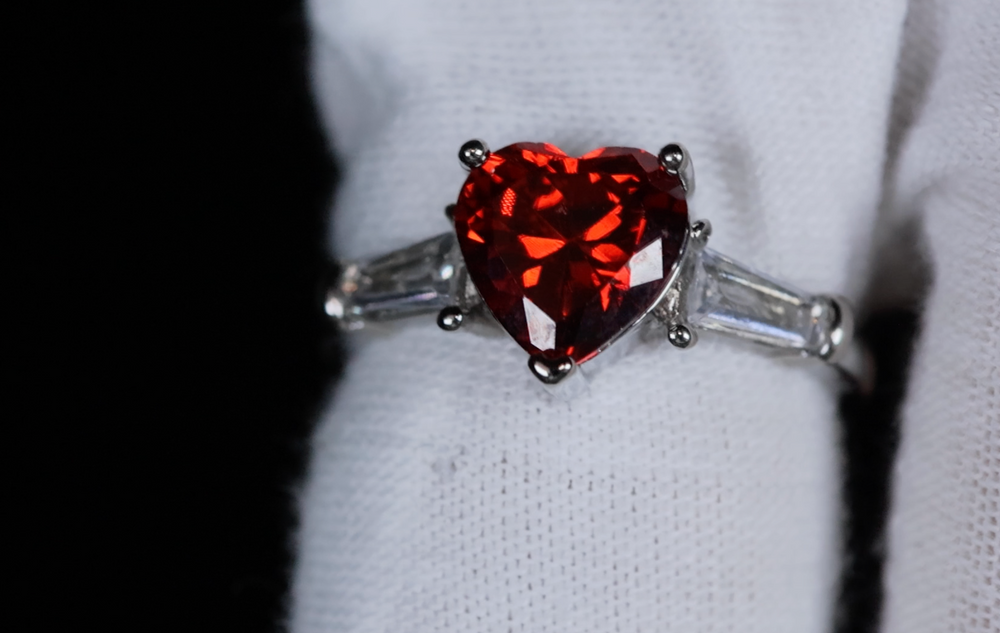 Heart Ring | Red Diamond Heart Ring | Heart Shape Ring | Diamond Heart Ring