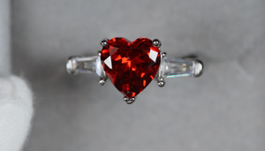 Heart Ring | Red Diamond Heart Ring | Heart Shape Ring | Diamond Heart Ring