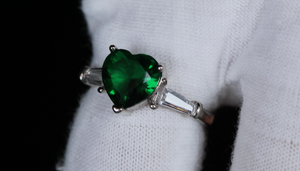 Green Diamond Heart Ring | Womens Green Diamond Ring