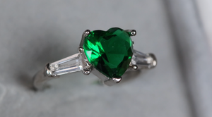 Green Diamond Heart Ring | Womens Green Diamond Ring