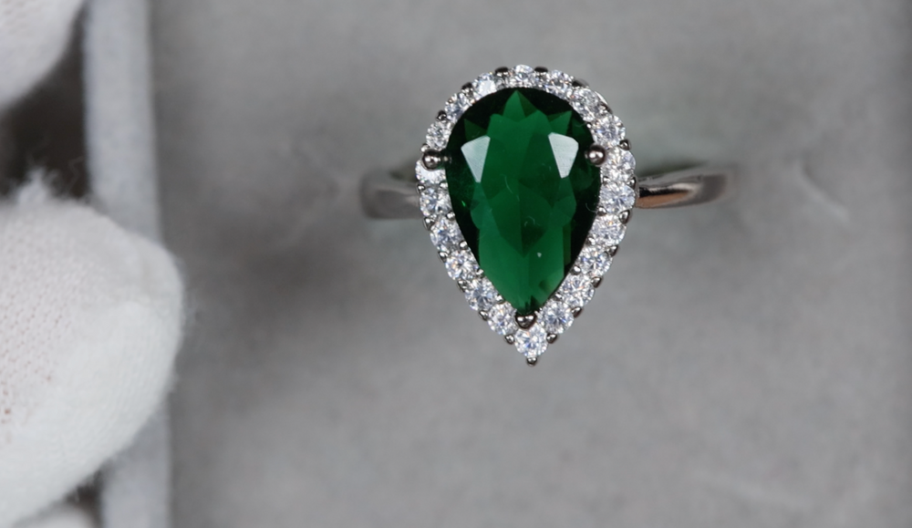 Green Pear Cut Diamond Ring